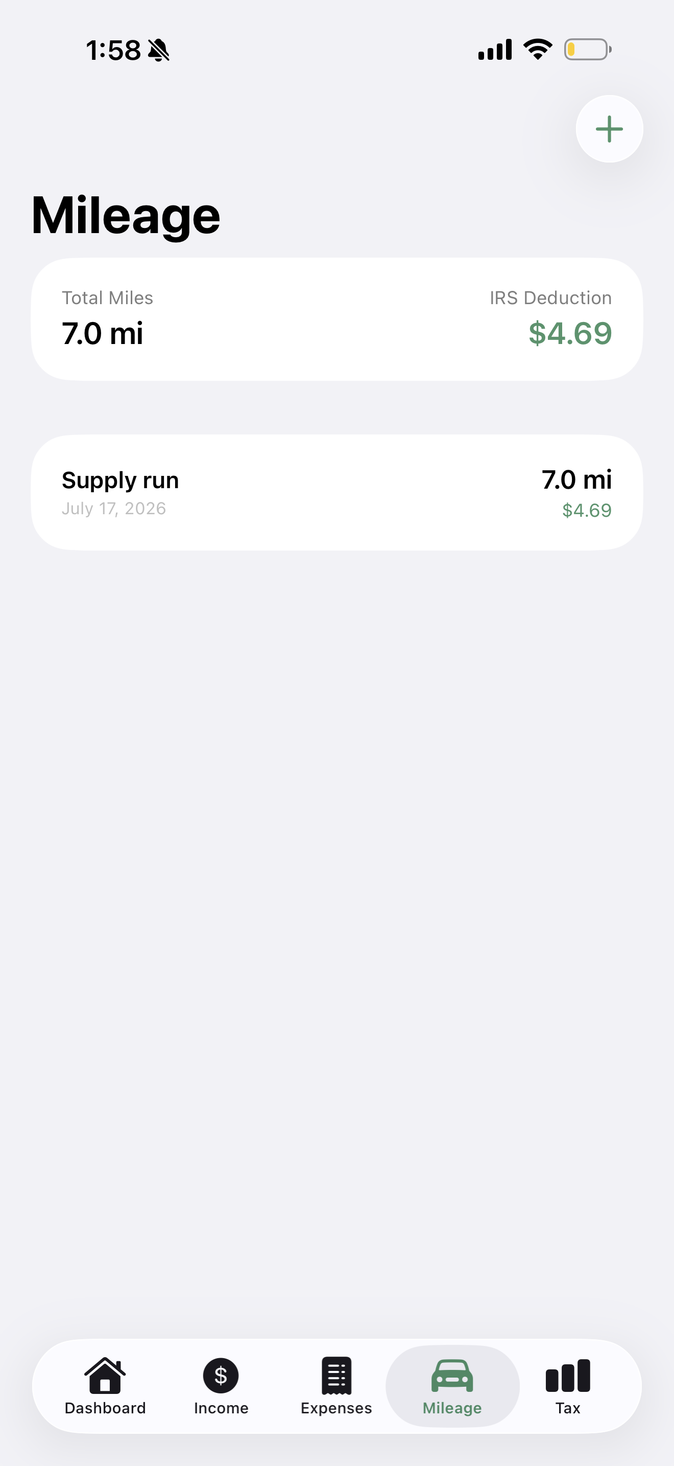 SuitesBooks mileage tracking screen