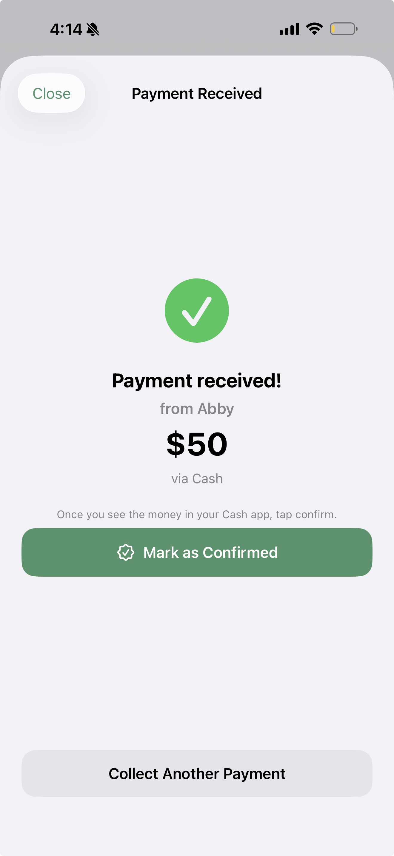 SuitesBooks payment received confirmation screen